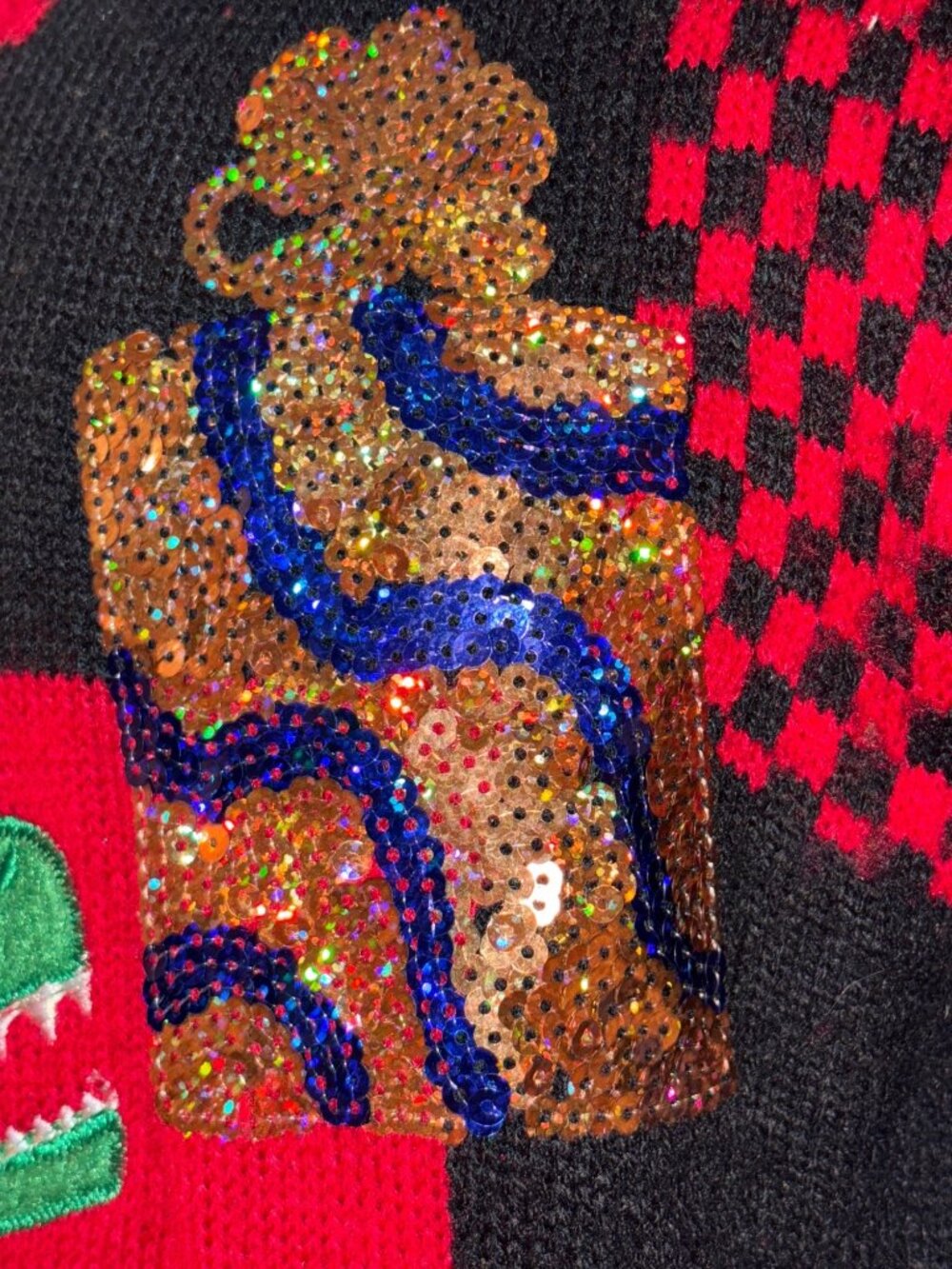 33 Degrees Mens XXL Sequin Dinosaur Ugly Christmas Sweater With Presents & Santa - Picture 3 of 6